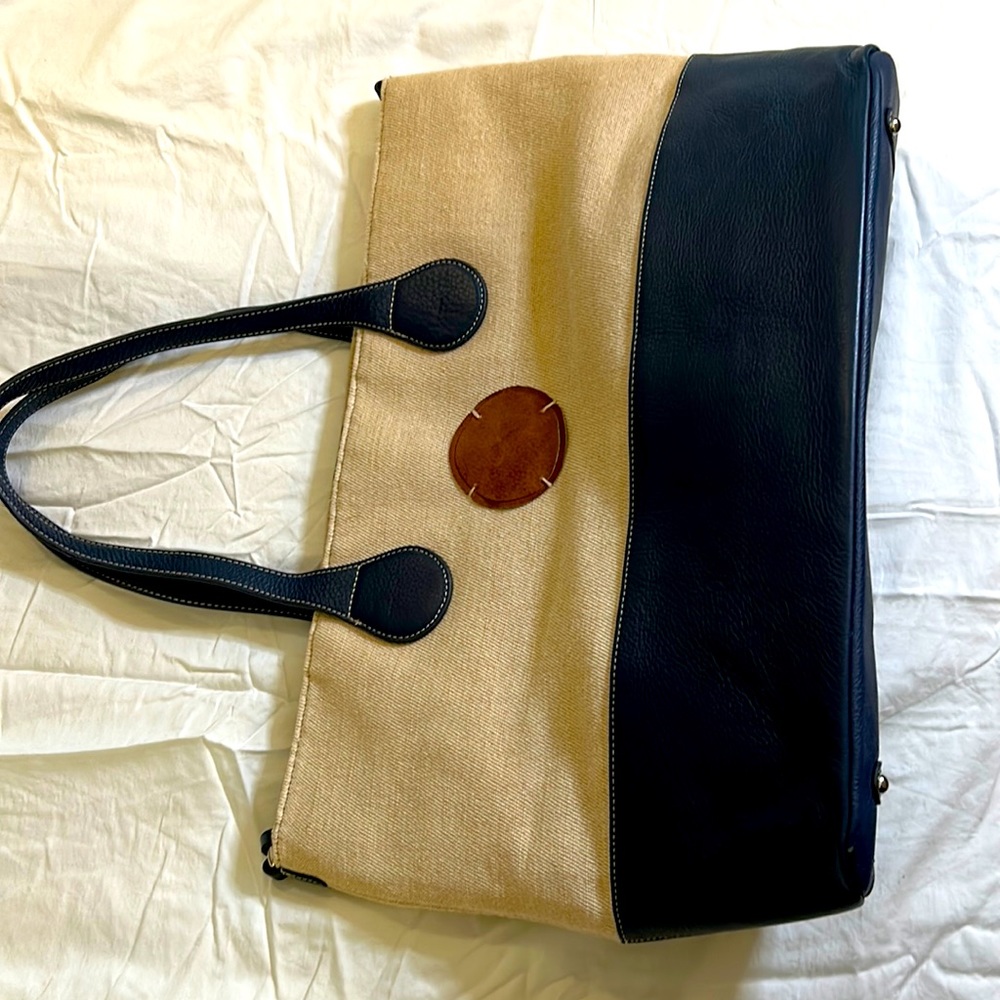 Pottery barn kids leather trimmed tote! Diaper bag or beach tote!